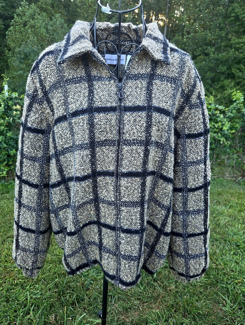 Vintage Alfred Dunner Plaid Knit Jacket Shacket Size 12 Black Tan Fall